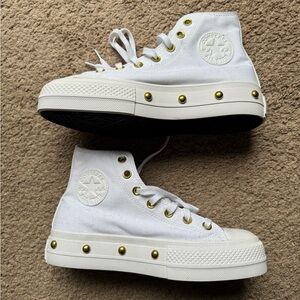Converse Platform White High-Tops with gold Accents
